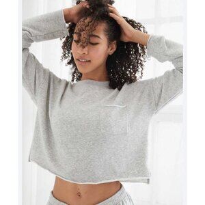 Aerie Cropped Grey Crewneck Pullover Sweater Women’s Size Small Gray Long Sleeve